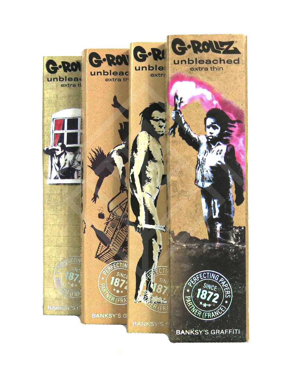G-ROLLZ | Banksy's Graffiti - Unbleached Extra Thin -50 KS Papers + Tips