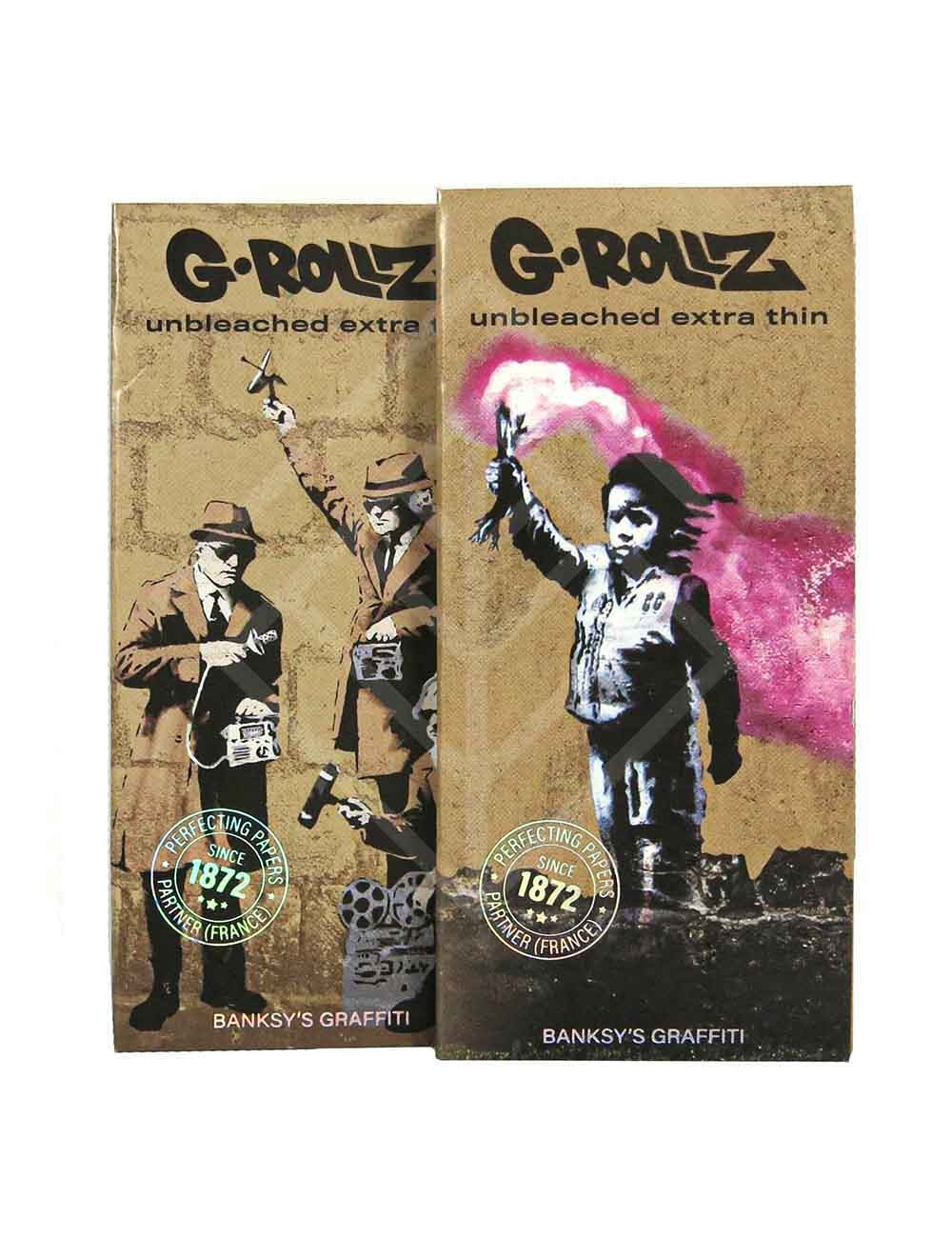 G-ROLLZ | Banksy's Graffiti KS Set 3 - Unbleached Extra Thin - 50 KS Papers + Tips & Tray