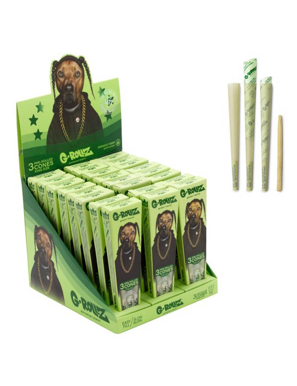 Конусы для самокруток G-ROLLZ | Pets Rock "Rap" Organic Green Hemp - 3 KS Cones